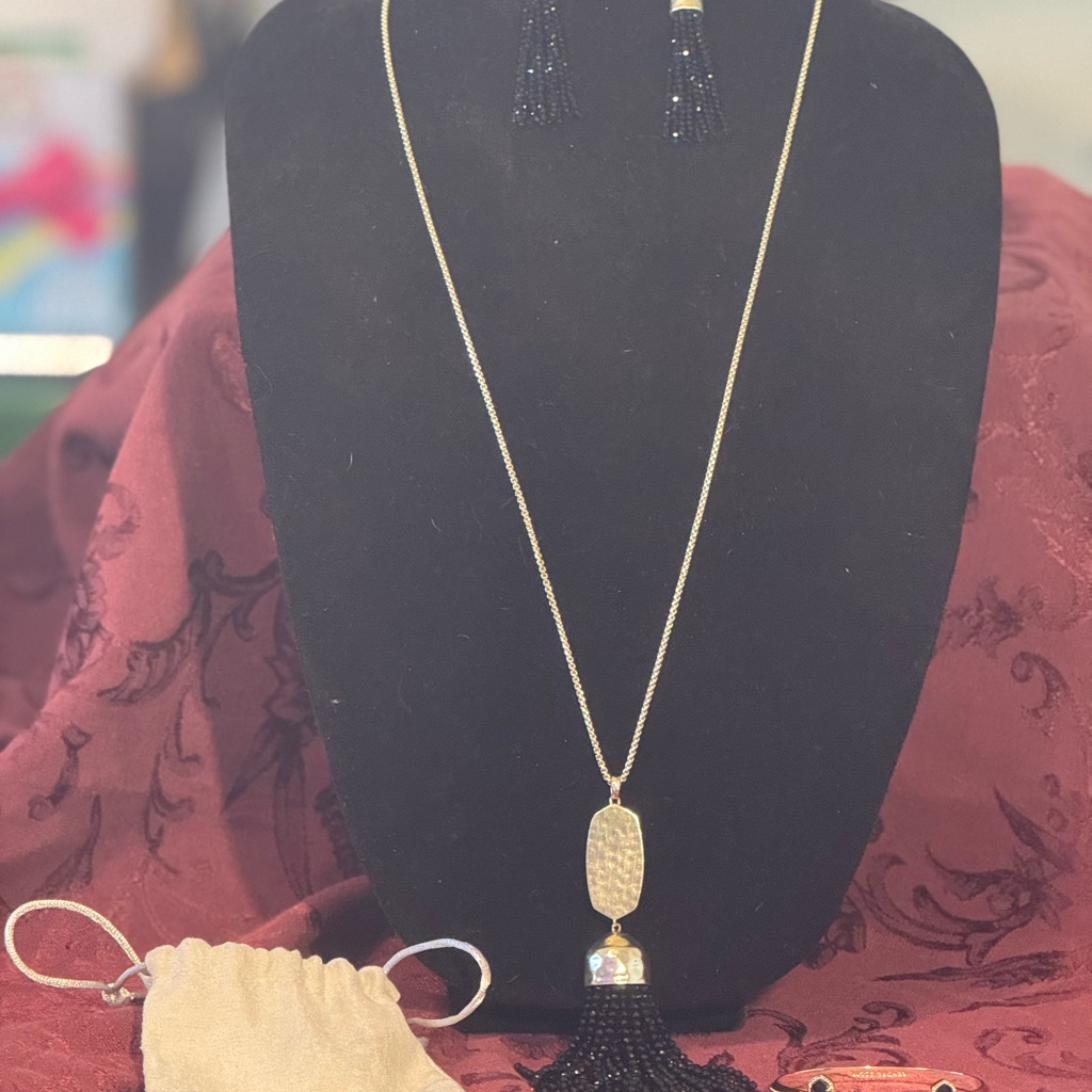 Amazing Set! Kendra Scott *Retired Black Gold Tassel Necklace, Earrings Bracelet